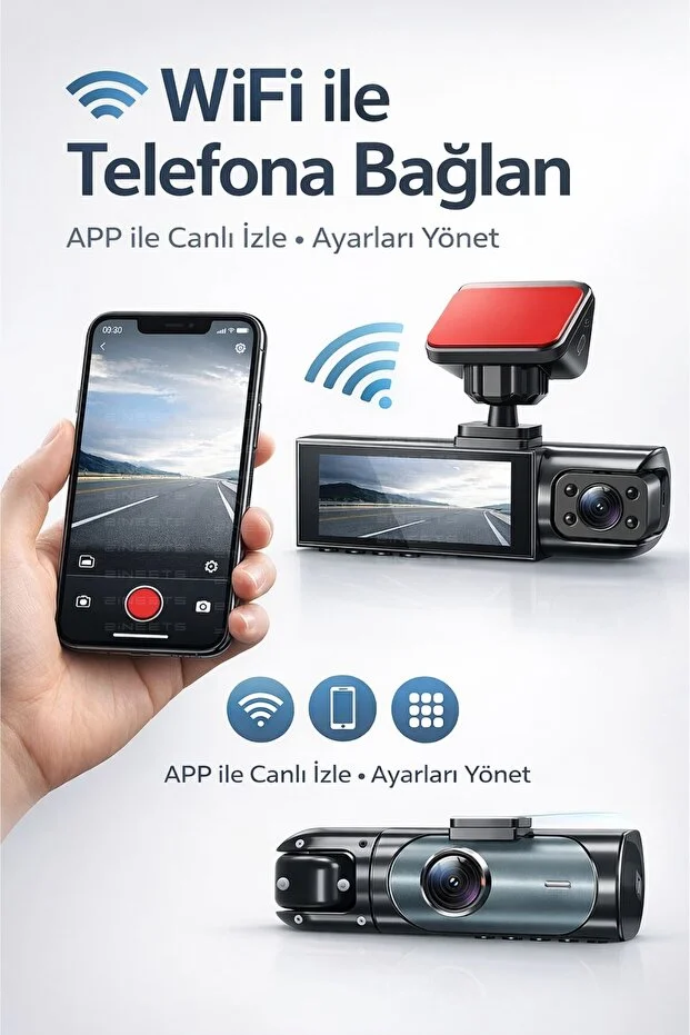 Wifi 1080p Araç İçi Çift Kameralı Lcd Ekranlı Gece Görüşlü G-sensör Geri Görüş Kamera